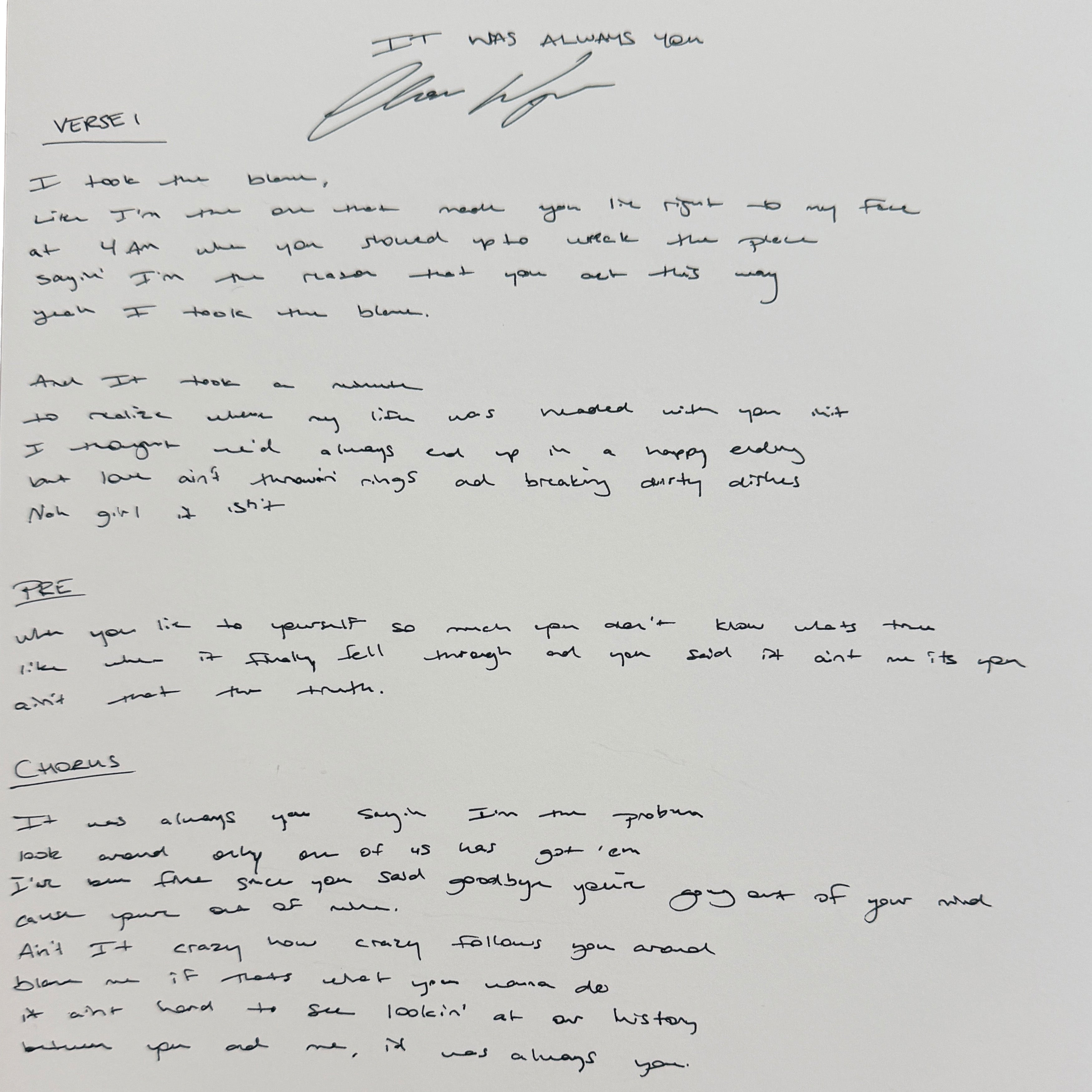 Handwritten Lyrics